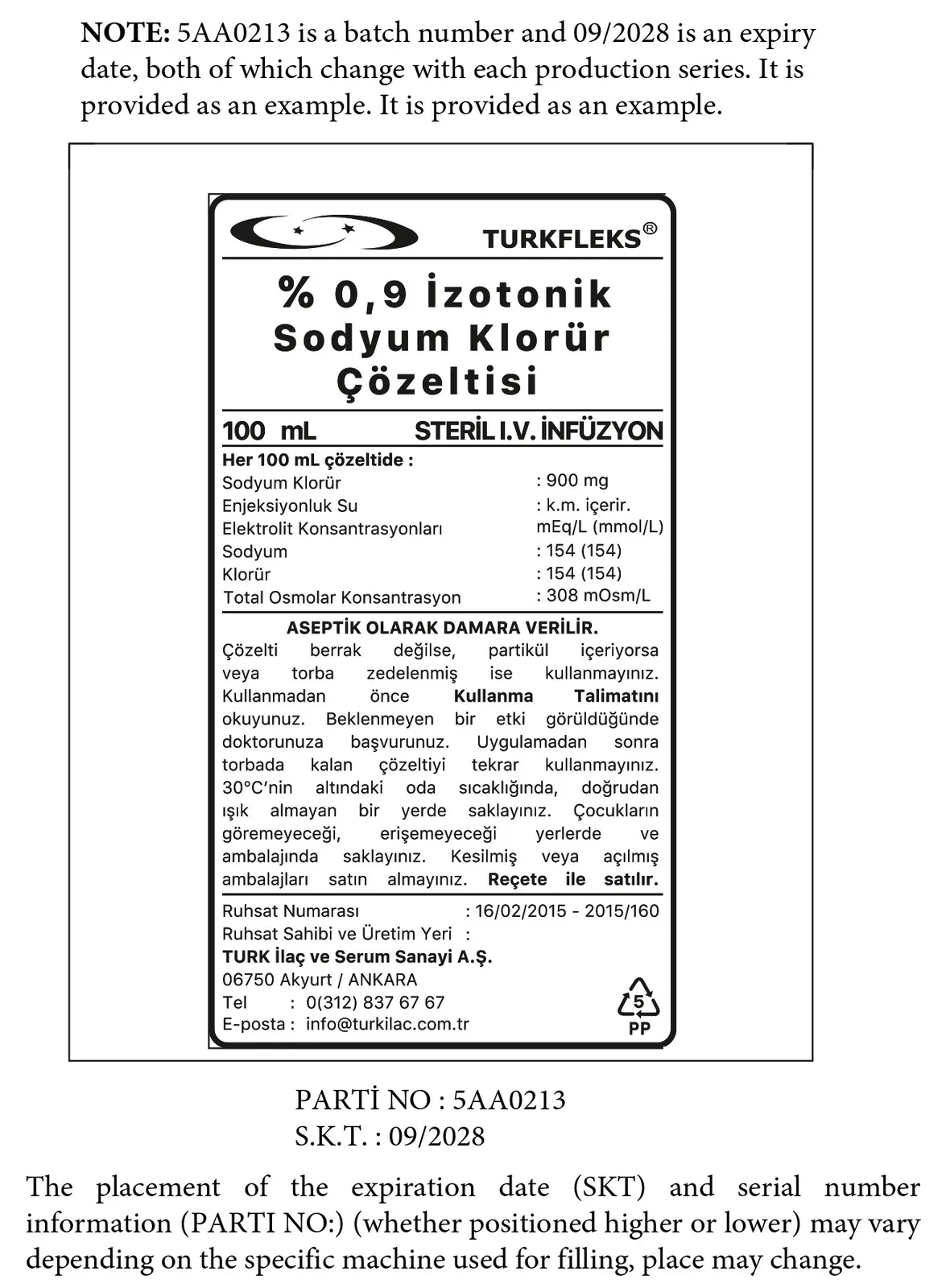 ტურკფლექსი 0,9% იზოტონური ნატრიუმის ქლორიდის ხსნარი — ფოტო 1