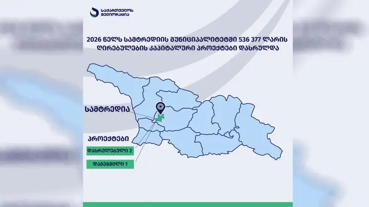 2026 წელს სამტრედიის მუნიციპალიტეტში 536 377 ლარის ღირებულების კაპიტალური პროექტები დასრულდა