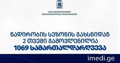 გარემოსდაცვითი ზედამხედველობის დეპარტამენტმა ნადირობის სეზონის გახსნიდან 2 თვეში, 1069 სამართალდარღვევა გამოავლინა