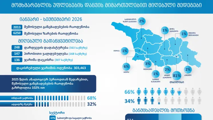 GCCA-ი, მომხმარებლის უფლებების დაცვის მიმართულებით, მიმდინარე წლის 9 თვის სტატისტიკას აქვეყნებს