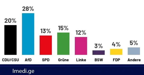 Ipsos Public Opinion Institute: „ალტერნატივა გერმანიისთვის“ რეიტინგი 28%-ს შეადგენს, ფრიდრიხ მერცის ბლოკის რეიტინგი კი 20%-მდე შემცირდა
