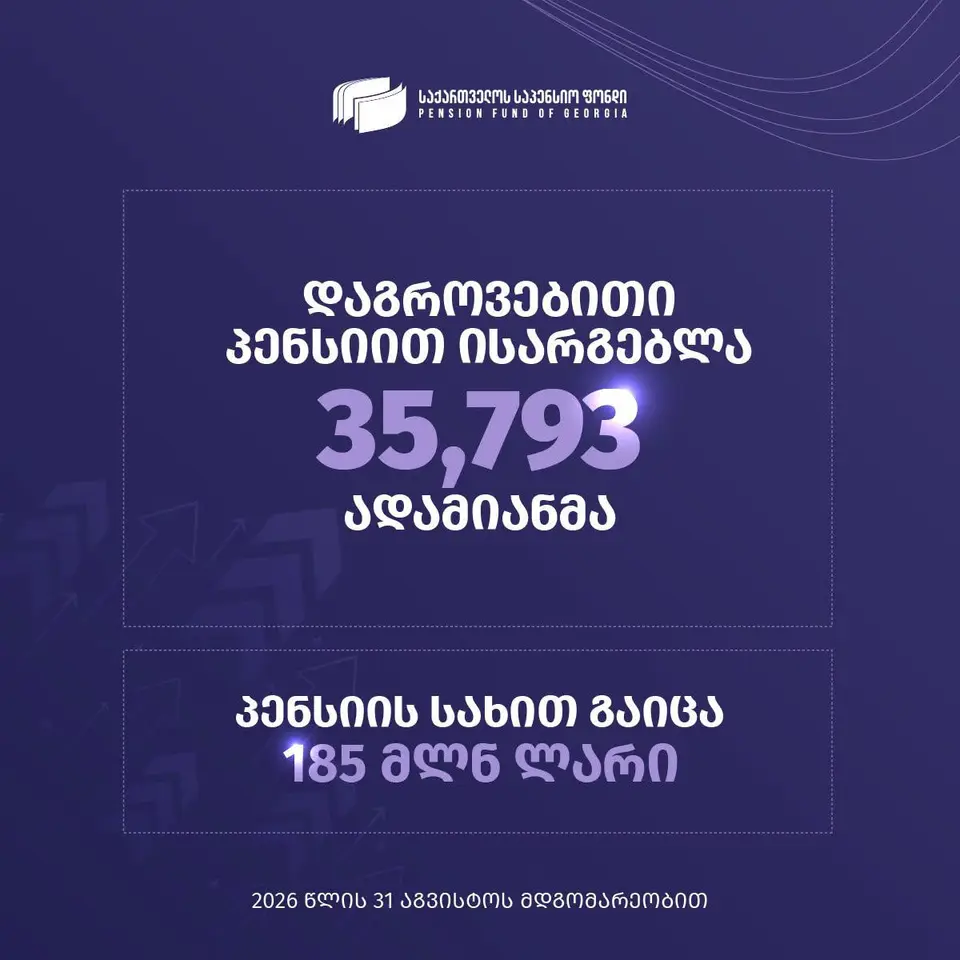 საპენსიო სააგენტო - 2026 წლის 31 აგვისტოს მდგომარეობით, საპენსიო სქემაში გაწევრიანებულ მონაწილეთა რაოდენობა 1 მილიონ 769 ათასი ადამიანია