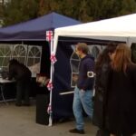 Students are setting up tents in the yard of Tbilisi State University