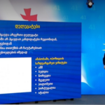 The Speaker of the Parliament, Shalva Papuashvili, in his presentation at the briefing, echoes the speculations of the opposition regarding the map of Georgia used on one of the slides.