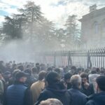 Protesters took down the gate near the de facto parliament of Abkhazia, the police used gas